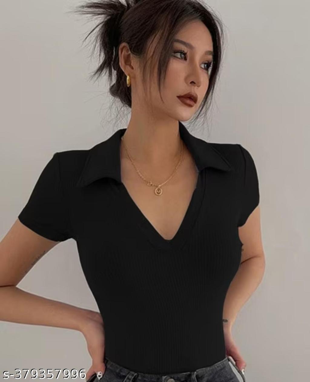 Stylish Women Collar Top Long Half sleeves